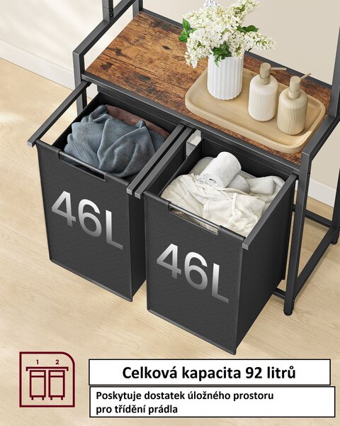 Vasagle Koš na prádlo 2-dílný vysouvací s věšákem, hnědý BLH241B01