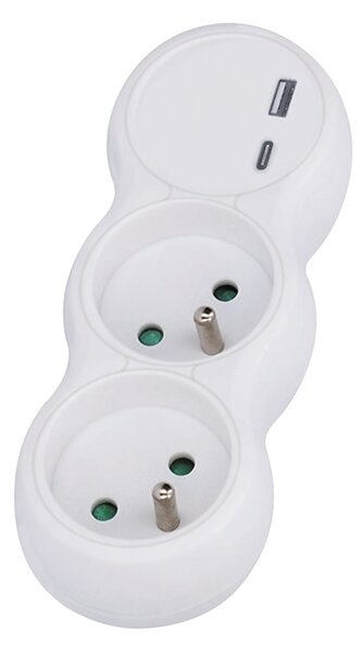 SOLIGHT Rozbočka s USB A+C nabíječkou, 2 x 10A, bílá