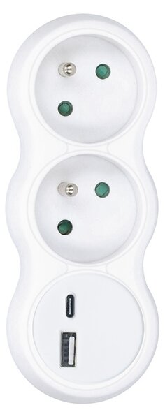 SOLIGHT Rozbočka s USB A+C nabíječkou, 2 x 10A, bílá