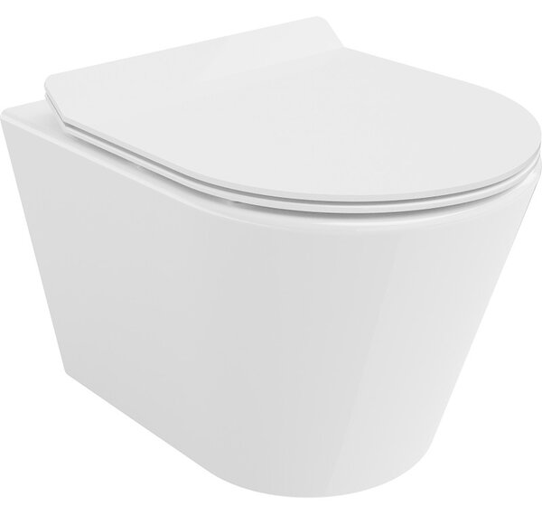 Mexen Rico, závěsná WC mísa 490x360x370 mm, Rimless Tornádo + WC sedátko z duroplastu, bílá lesklá, 30720100T