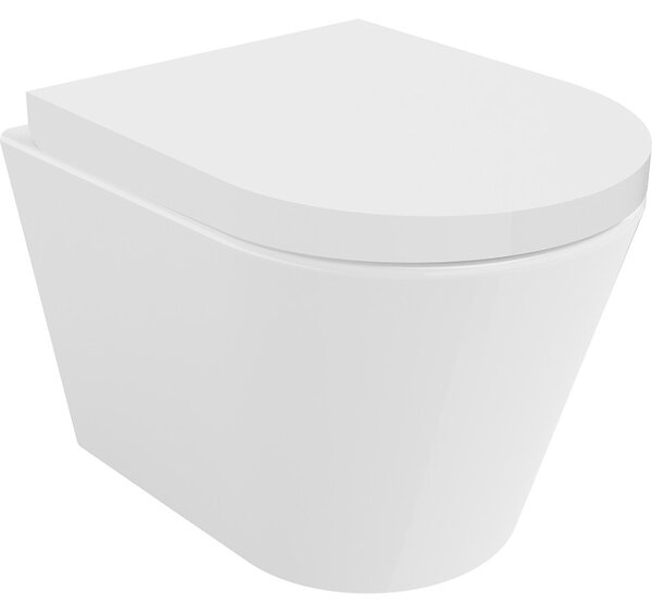 Mexen Rico, závěsná WC mísa 490x360x370 mm, Rimless Tornádo + WC sedátko z duroplastu, bílá lesklá, 30720200T