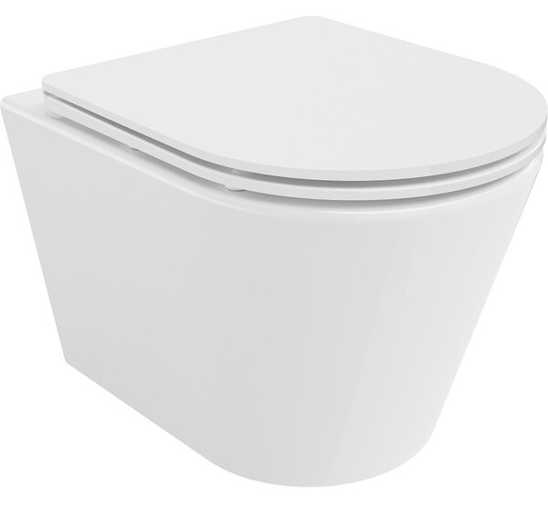 Mexen Rico, závěsná WC mísa 490x360x370 mm, Rimless Tornádo + WC sedátko z duroplastu, bílá lesklá, 30720300T