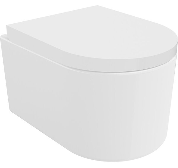 Mexen Sofia, závěsná WC mísa 490x360x355 mm, Rimless Tornádo + WC sedátko z duroplastu, bílá lesklá, 30540200T