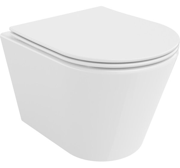 Mexen Rico, závěsná WC mísa 490x360x370 mm, Rimless Tornádo + WC sedátko z duroplastu, bílá lesklá, 30720400T