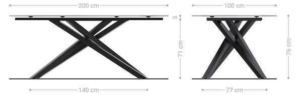 DELIFE Jídelní stůl Edge Boot 200x100 sklo s reliéfem kouřově černé 3D design křížová podnož nerezová ocel