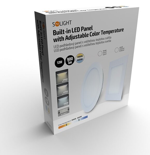 SOLIGHT LED mini panel CCT, podhledový, 12W, 900lm, 3000K, 4000K, 6000K, kulatý