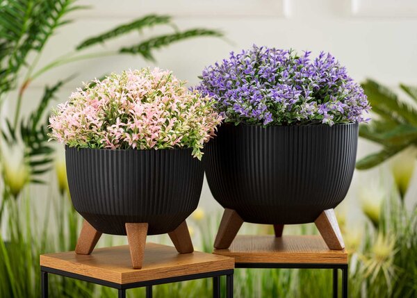 PLASTOVÝ KVĚTINÁČ ROSA LINEA ECO SADA 2KS 15X24,3 CM+18,3X29,2 CM ČERNÁ
