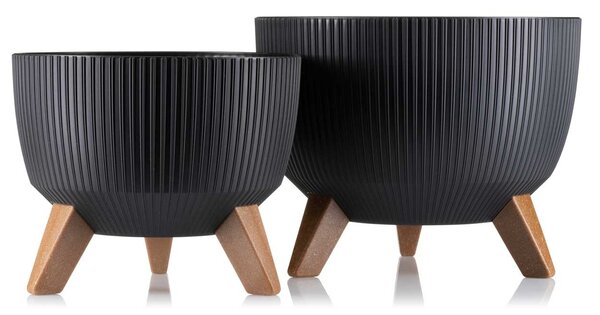 PLASTOVÝ KVĚTINÁČ ROSA LINEA ECO SADA 2KS 15X24,3 CM+18,3X29,2 CM ČERNÁ