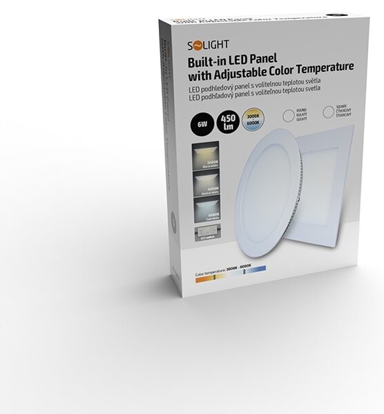 SOLIGHT LED mini panel CCT, podhledový, 6W, 450lm, 3000K, 4000K, 6000K, kulatý