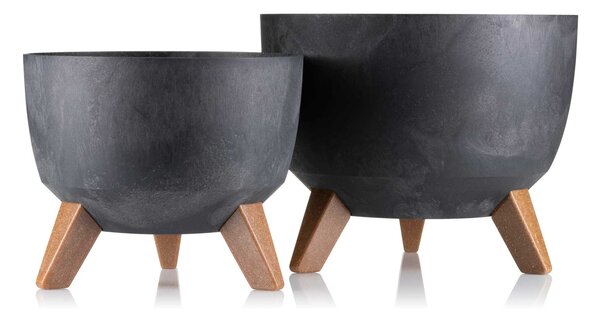 PLASTOVÝ KVĚTINÁČ ROSA LINEA SADA 2KS 15X24,3 CM+18,3X29,2 CM IMITACE BETONU ČERNÁ