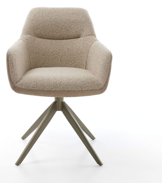 DELIFE Jídelní židle Pejo-Flex materiálová kombinace tmavě béžová široká křížová podnož titanová povrchová úprava 360° otočná taštičkové pružiny