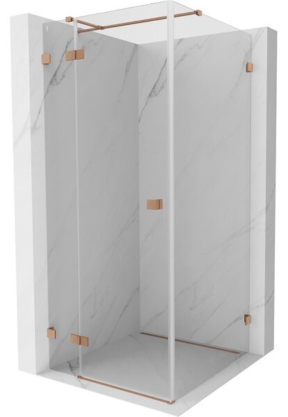 Mexen Lunar T, sklápěcí sprchový kout levý 110 x 110 cm, 8mm čiré sklo, profil měděná matná, 834T-110-110-65-00-L