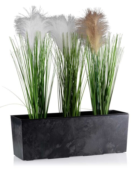 PLASTOVÝ KVĚTINÁČ BOUQUET 56X19 CM IMITACE BETONU ČERNÁ