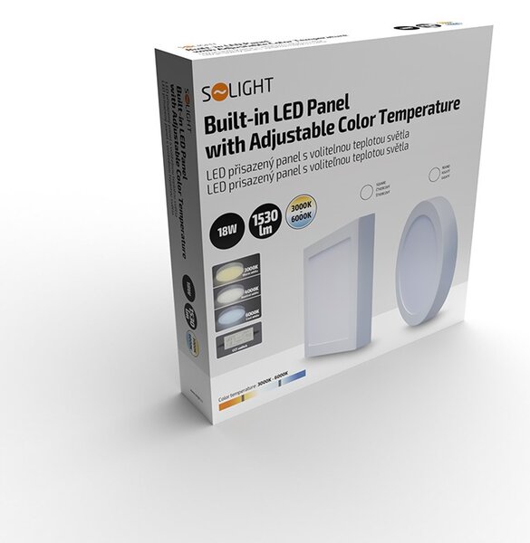 SOLIGHT LED mini panel CCT, přisazený, 18W, 1530lm, 3000K, 4000K, 6000K, čtvercový bílý