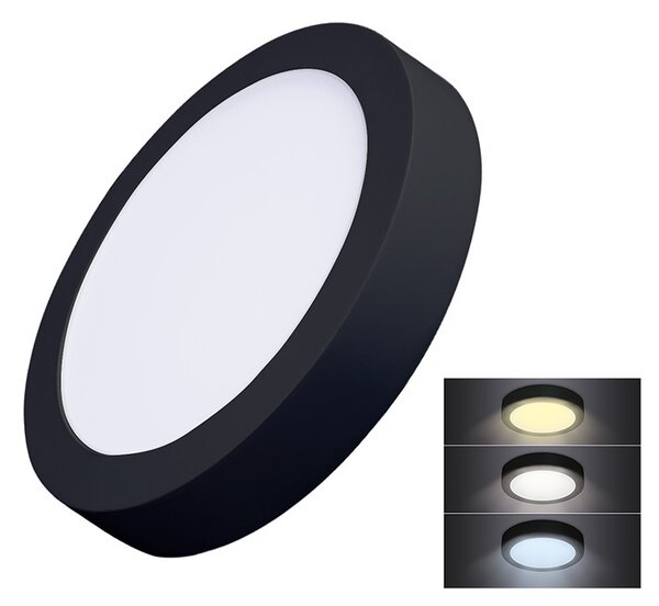 SOLIGHT LED mini panel CCT, přisazený, 18W, 1530lm, 3000K, 4000K, 6000K, kulatý černý