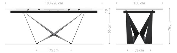 DELIFE Jídelní stůl Edge 180-220x100 keramika Minas Melange bílá béžová Spider plochá ocel černá rozkládací