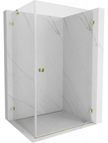 Mexen Lunar-B, pravostranný výklopný sprchový kout 90 x 80 cm, 8mm čiré sklo, zlatý profil, 832-090-080-50-00-P