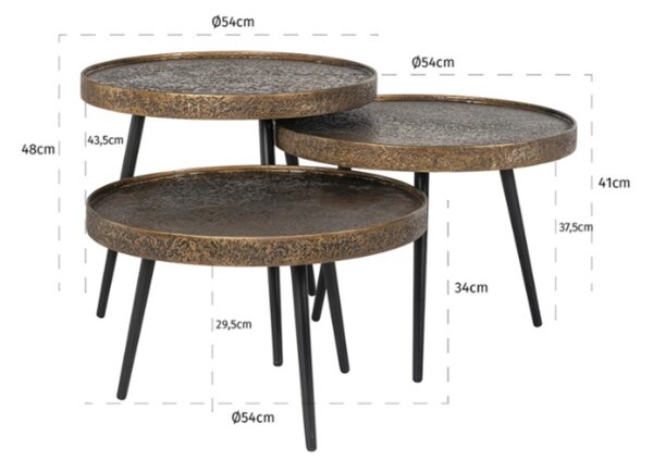 Set tří mosazných kovových odkládacích stolků Richmond Luton 54 cm