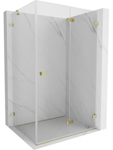 Mexen Lunar-F, sklápěcí sprchový kout pravý 95 x 90 cm, 8mm čiré sklo, zlatý profil, 836-095-090-50-00-P