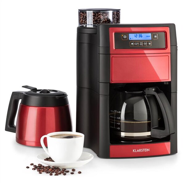 Klarstein Aromatica II Duo, kávovar, integrovaný mlýnek, 1,25 l, červený