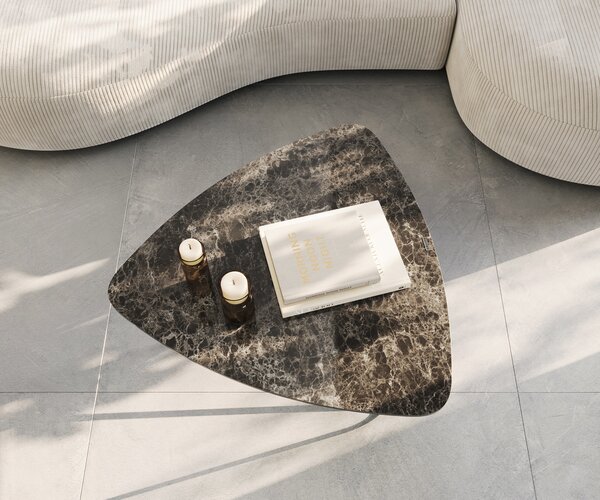 DELIFE Konferenční stolek Ekrem 88x85 cm keramika Laminam®Emperador Extra Lucidato tmavě hnědá Hairpin kov černá
