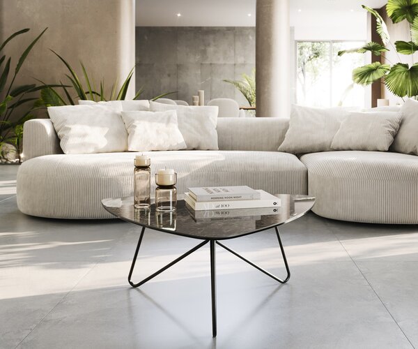 DELIFE Konferenční stolek Ekrem 88x85 cm keramika Laminam®Emperador Extra Lucidato tmavě hnědá Hairpin kov černá