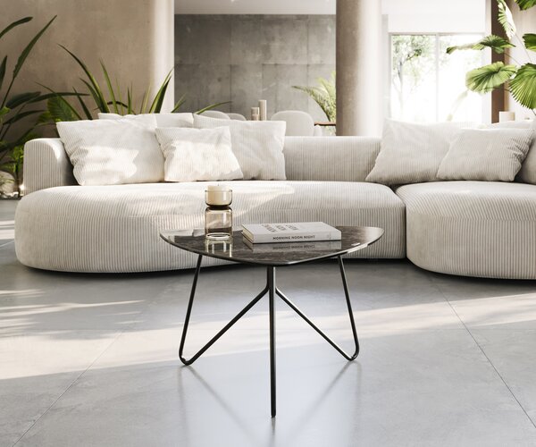 DELIFE Konferenční stolek Ekrem 65x65 cm keramika Laminam®Emperador Extra Lucidato tmavě hnědá Hairpin kov černá