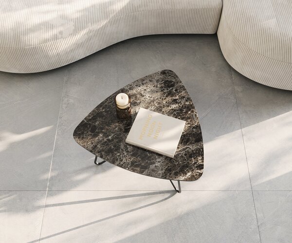 DELIFE Konferenční stolek Ekrem 65x65 cm keramika Laminam®Emperador Extra Lucidato tmavě hnědá Hairpin kov černá