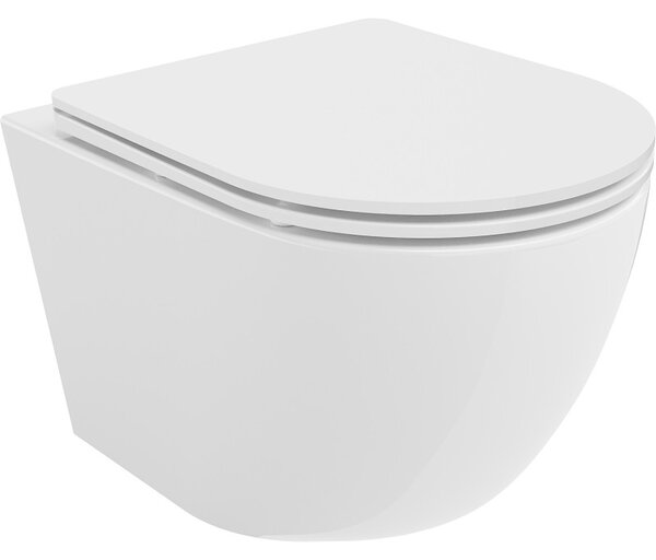 Mexen Lena, závěsná WC mísa 490x360x340 mm, Rimless Tornádo + toaletní WC sedátko z duroplastu, bílá lesklá, 30220300T