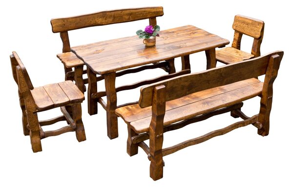 Olša Sedací souprava z masivního dřeva, 5 dílů, rozměry stolu: 150 × 75 × 75 cm