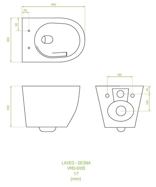 Laveo Desna Cycleon 2.0, závěsná WC mísa s toaletním sedátkem z duroplastu, Vortex splachování, bílá lesklá, LAV-VMD_610S