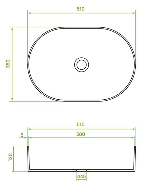 Laveo Desna, umyvadlo na desku 500x350x120 mm, černá matná, LAV-VUD_B250