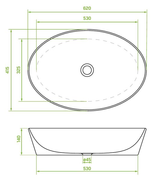 Laveo Desna, umyvadlo na desku 620x415x140 mm, bílá lesklá, LAV-VUD_6262