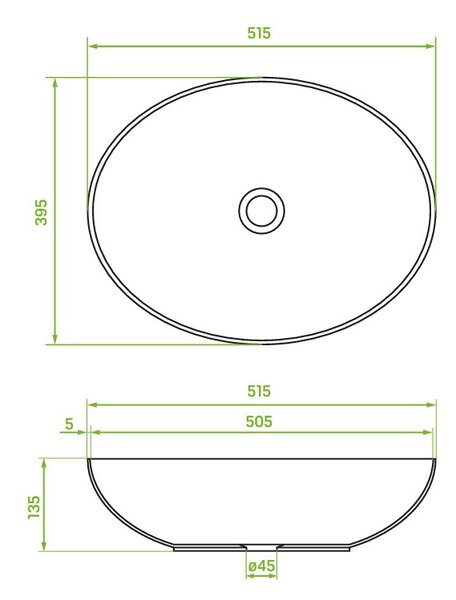 Laveo Desna, umyvadlo na desku 515x395x135 mm, černá matná, LAV-VUD_B251