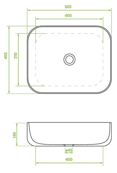 Laveo Mogami, umyvadlo na desku 505x405x140 mm, bílá lesklá, LAV-VUM_6250