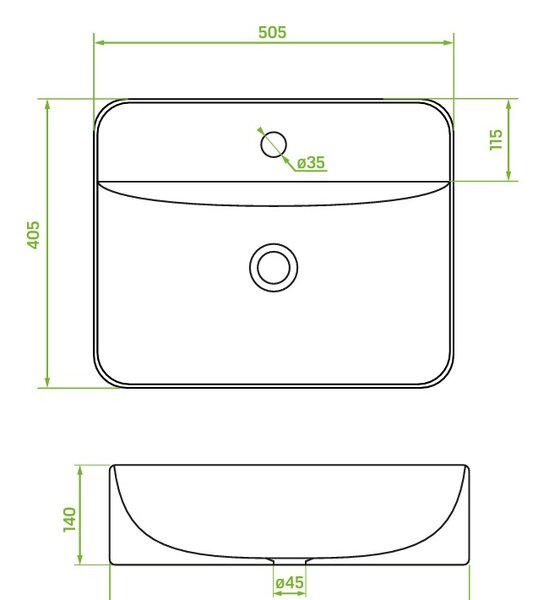 Laveo Mogami, umyvadlo na desku 505x405x140 mm, bílá lesklá, LAV-VUM_6150