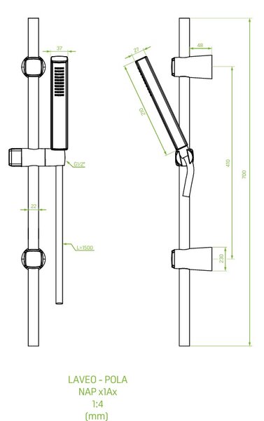 Laveo Pola, sprchový sloup 70cm s ruční sprchovou hlavicí, zlatá matná, LAV-NAP_G1AB