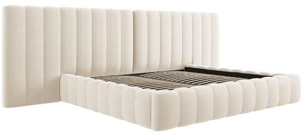 Béžová sametová dvoulůžková postel MICADONI Kelp 200 x 200 cm
