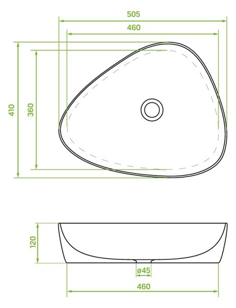 Laveo Laveo, asymetrické umyvadlo na desku 505x410x120 mm, bílá lesklá, LAV-VUA_6251