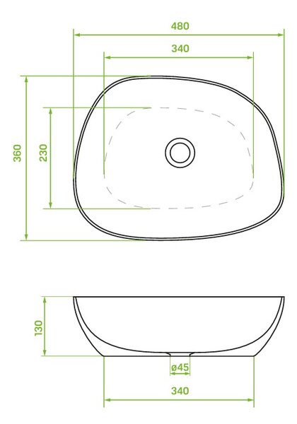 Laveo Laveo, asymetrické umyvadlo na desku 480x360x130 mm, bílá lesklá, LAV-VUA_6248