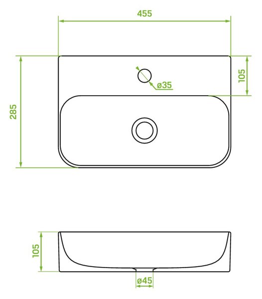 Laveo Laveo, keramický umyvadlo 455x285x105 mm, bílá lesklá, LAV-VUK_6145