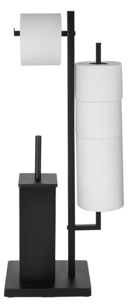 Erga Lasi, držák toaletního papíru s WC kartáčem a zásobníkem, černá matná, ERG-YKA-P.LASI-BLK