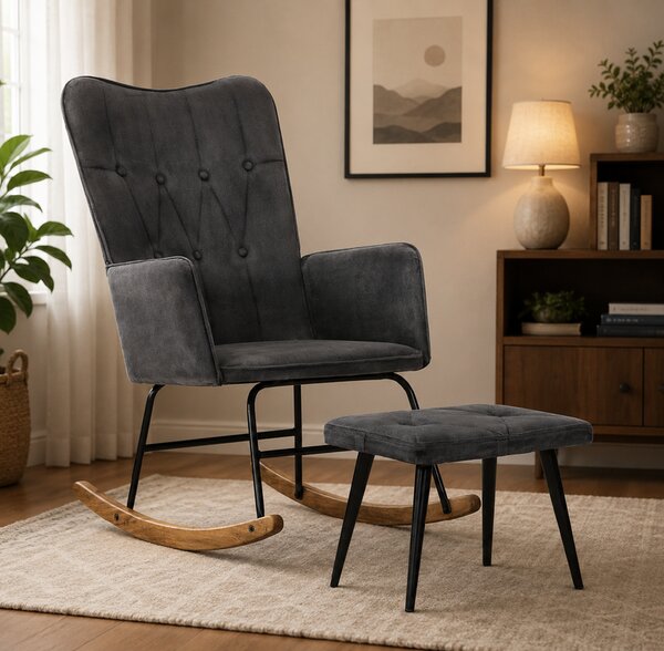Houpací křeslo s taburetem BestBerg 339702 / 56 × 74 × 93 cm / černá