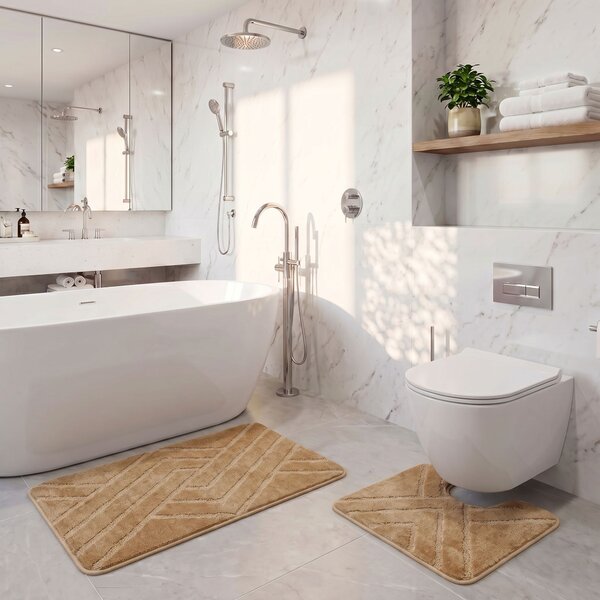 Kvalitex Koupelnová a WC předložka parkety béžové SADA 60 x 100 cm + 60 x 50 cm