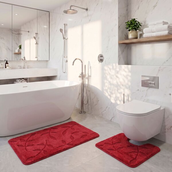 Kvalitex Koupelnová a WC předložka listy vínové SADA 60 x 100 cm + 60 x 50 cm