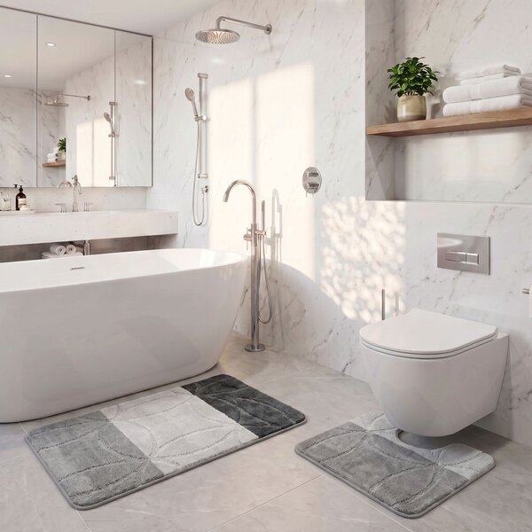 Kvalitex Koupelnová a WC předložka geometrie šedá SADA 60 x 100 cm + 60 x 50 cm
