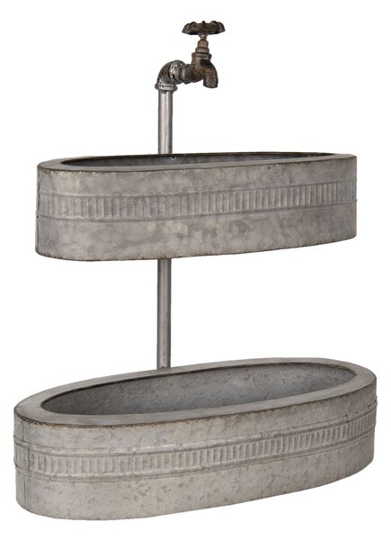 Šedý plechový retro květináč / etažér - 49*22*55 cm - Clayre & Eef