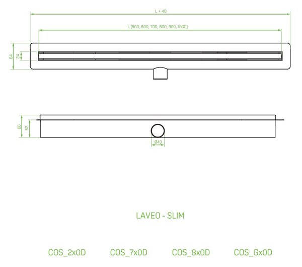 Laveo Slim, sprchový žlab 50cm, zlatá, LAV-COS_G50D