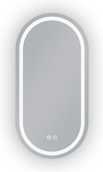 Erga Lyra, oválné LED zrcadlo 40x80cm, 3 barvy světla, přední a zadní osvětlení, vyhřívací podložka proti zapaření, ERG-V01-LYRA-4080-CL