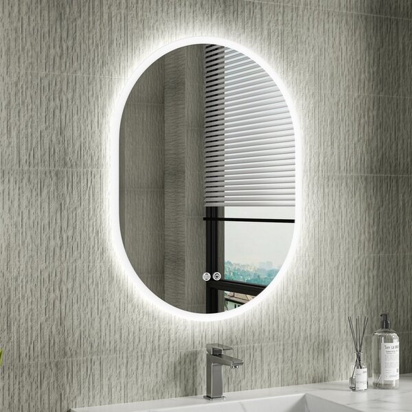 Erga Demi, oválné LED zrcadlo 60x80cm, 3 barvy světla, přední osvětlení, topná podložka proti zapaření, ERG-V01-DEMI-6080-CL